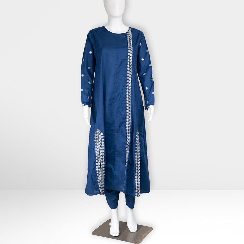 Pakistani Blue Ego Embroidered Suit